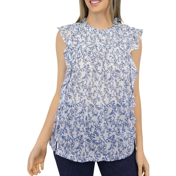 Beach Lunch Lounge Maya Pintuck Floral Ruffle Blouse - Picture 1 of 2